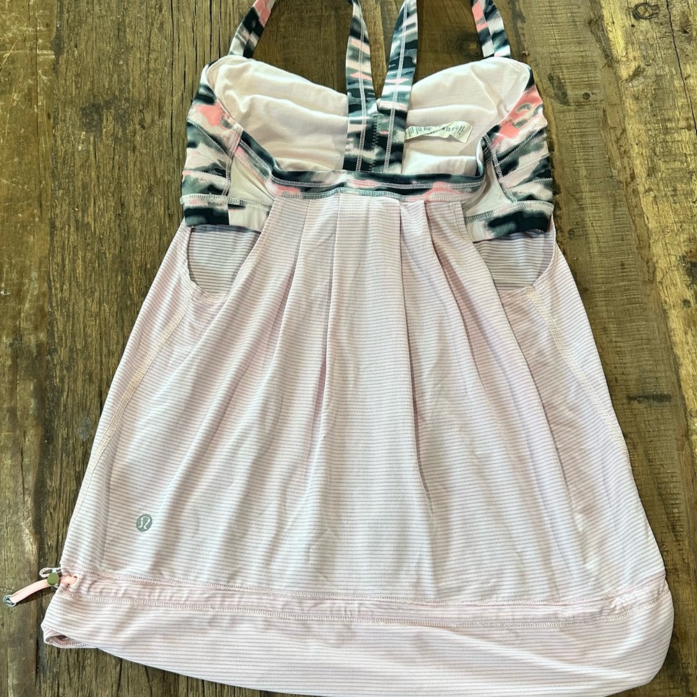 Lululemon Pink and Gray Striped Tank Top sports bra